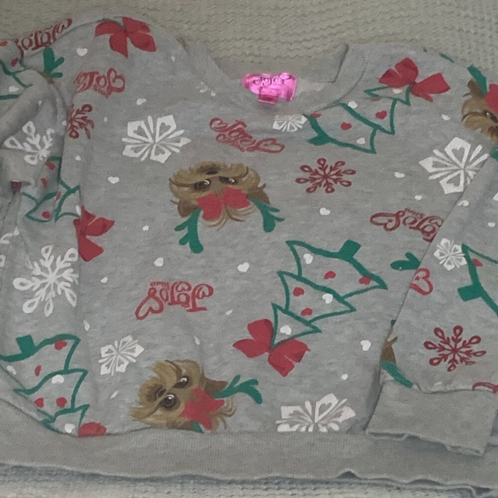 JOJO SIWA NICKELODEON CHRISTMAS SWEATSHIRT GREY WITH DOG PRINT, SIZE 7/8 GIRLS